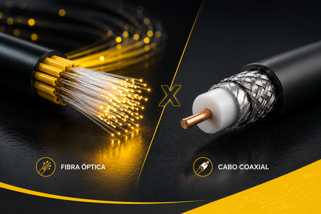 fibra óptica ou cabo coaxial