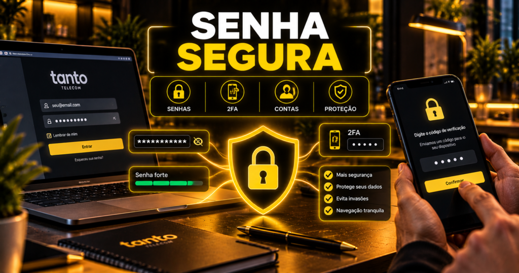 Notebook e smartphone protegidos por senha segura e autenticação em dois fatores