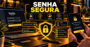Notebook e smartphone protegidos por senha segura e autenticação em dois fatores